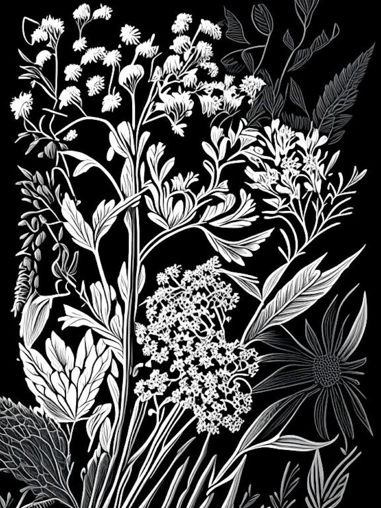 Wild Quinine Wildflower Linocut 1