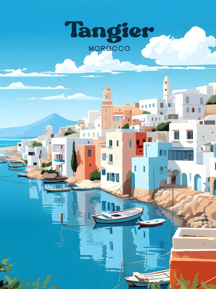 Tangier Morocco Seaside Travel Art Illustration