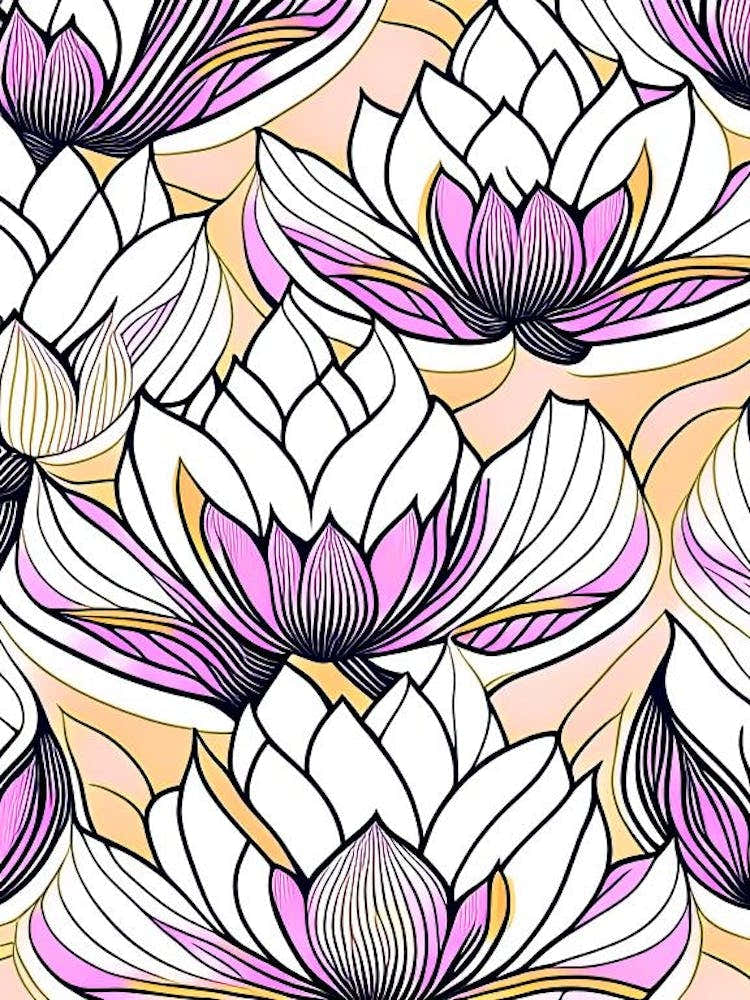 Lotus Flower Repeat Pattern Abstract Line Drawing 4