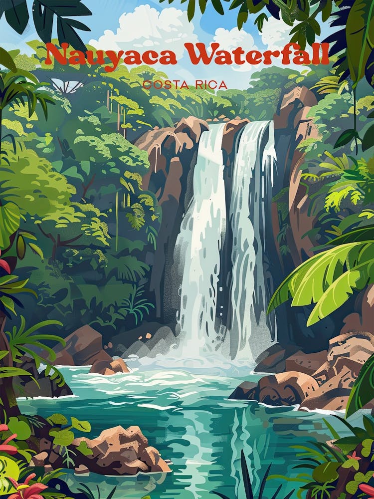 Nauyaca Waterfall Tropical Travel Illustration