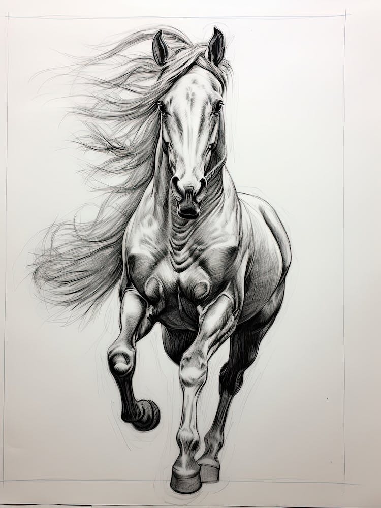 A Horse Painting In The Style Of Hatching And Cross Hatching 4