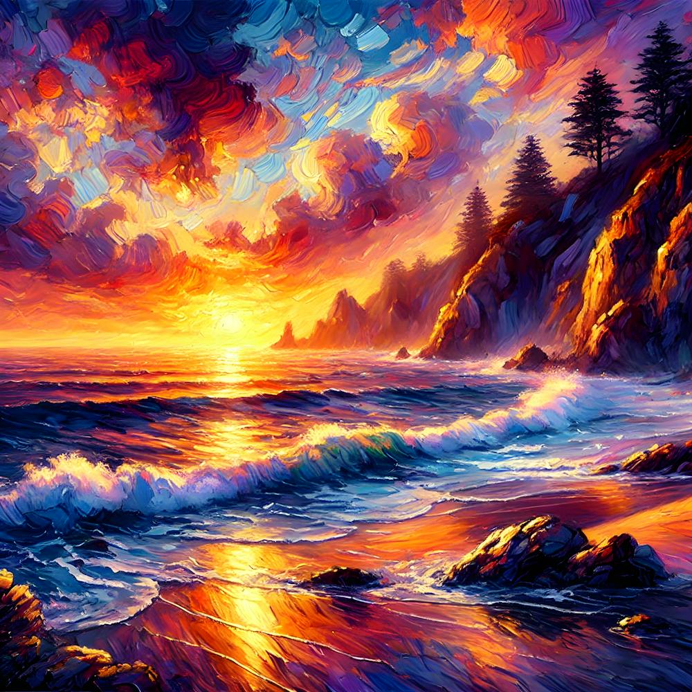 Waves Of Fire A Sunsets Embrace