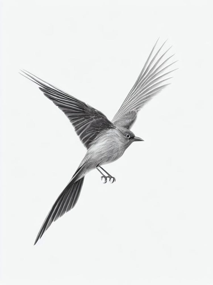 Blackbird B&W Pencil Drawing 3 Bird