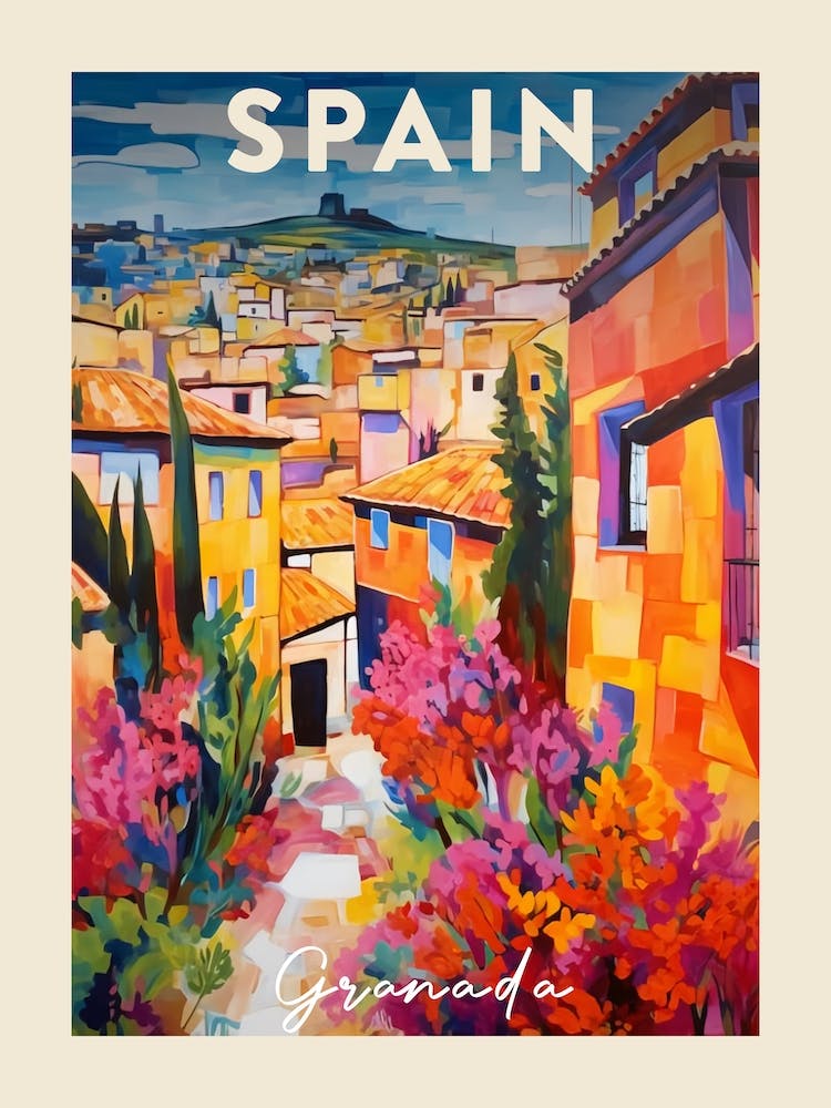 Granada Spain 3 Fauvistisches Gemälde Reiseposter