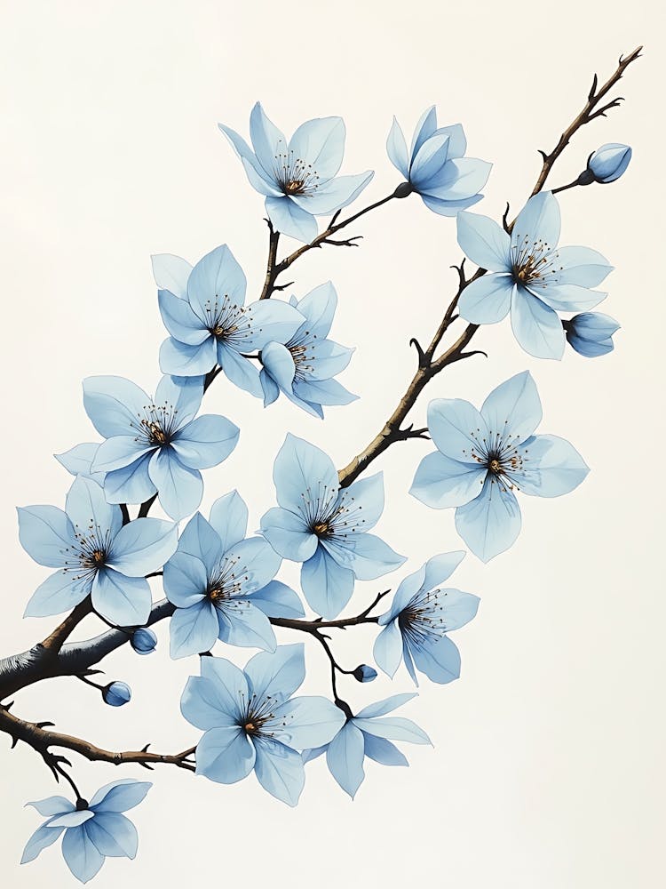 Whimsical Blue Bloom Stems