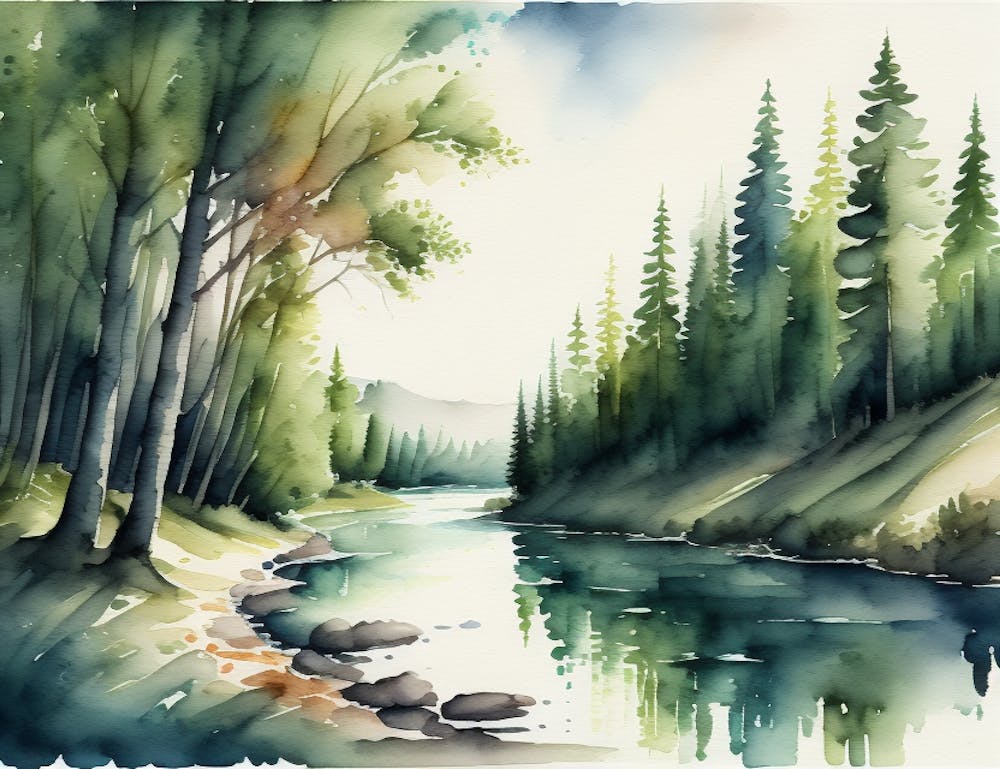 green lined trees at the river