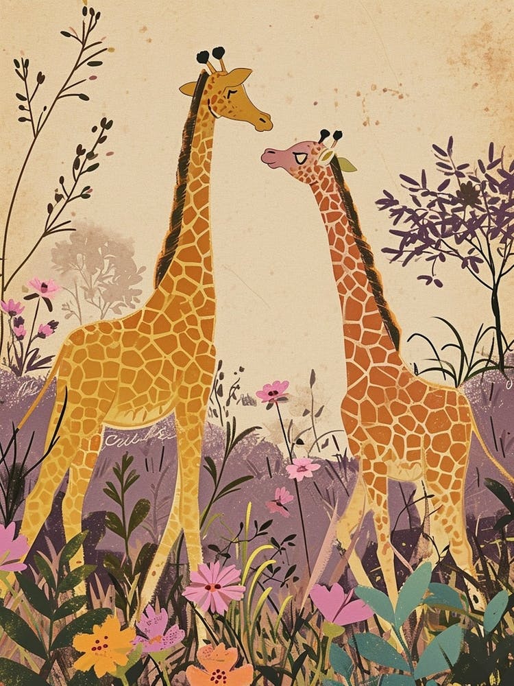 Lilac Giraffe Watercolour Style Illustration 10