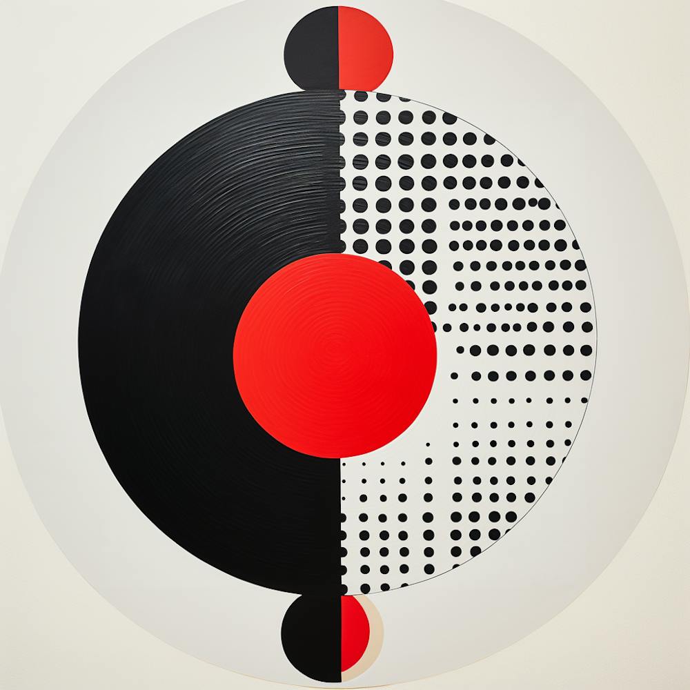 Abstract Geometric. Black and Red Circles and Dots