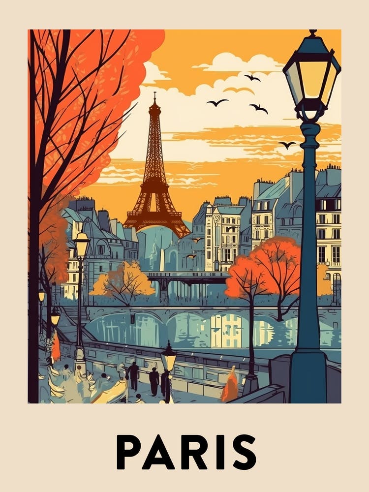 Paris 2 Vintage Travel Poster