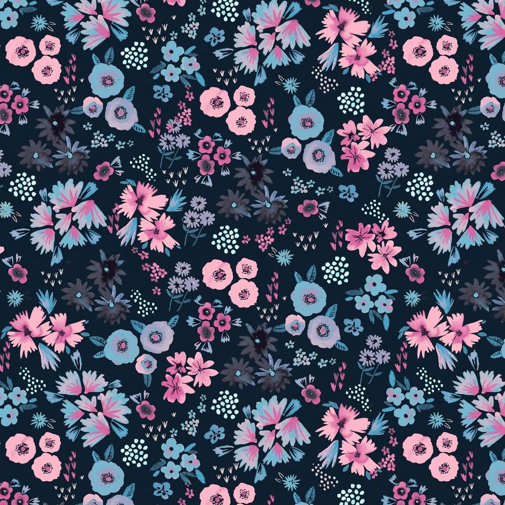 Little Flowers Pink Navy Square