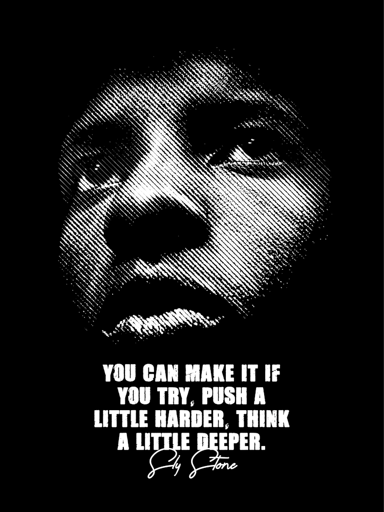 Sly Stone American Musician with Quote in Black White Line Art