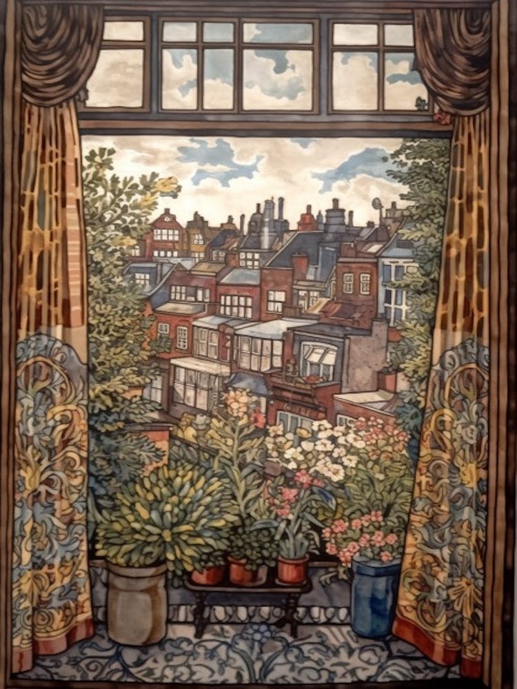 A Window View Of Amsterdam In The Style Of Art Nouveau 1