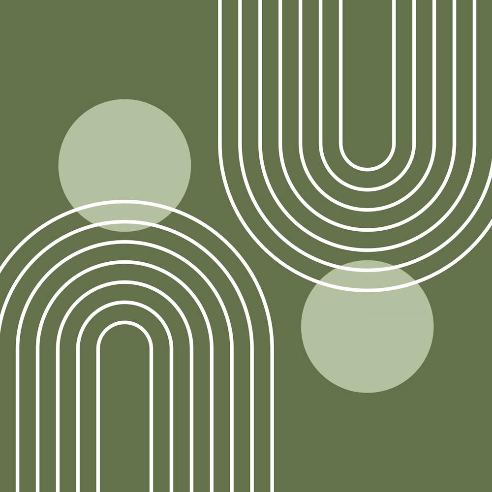 Mid Century Modern Geometric C24 In Sage Green (Rainbow And Sun Abstract) 02