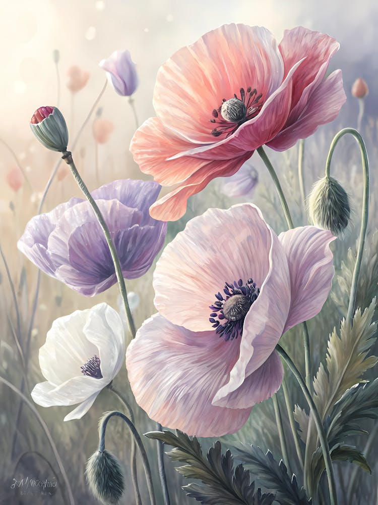 Oil Painting Style Transparent Layered Poppies
