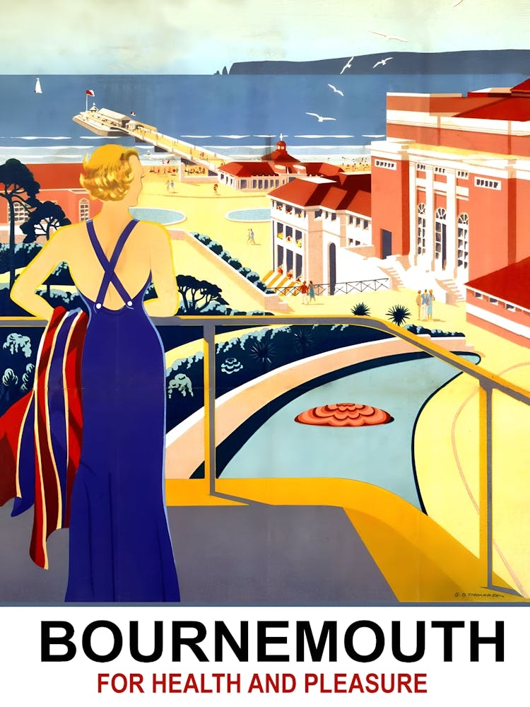 Bournemouth For Health And Pleasure, Vintage Travel Poster