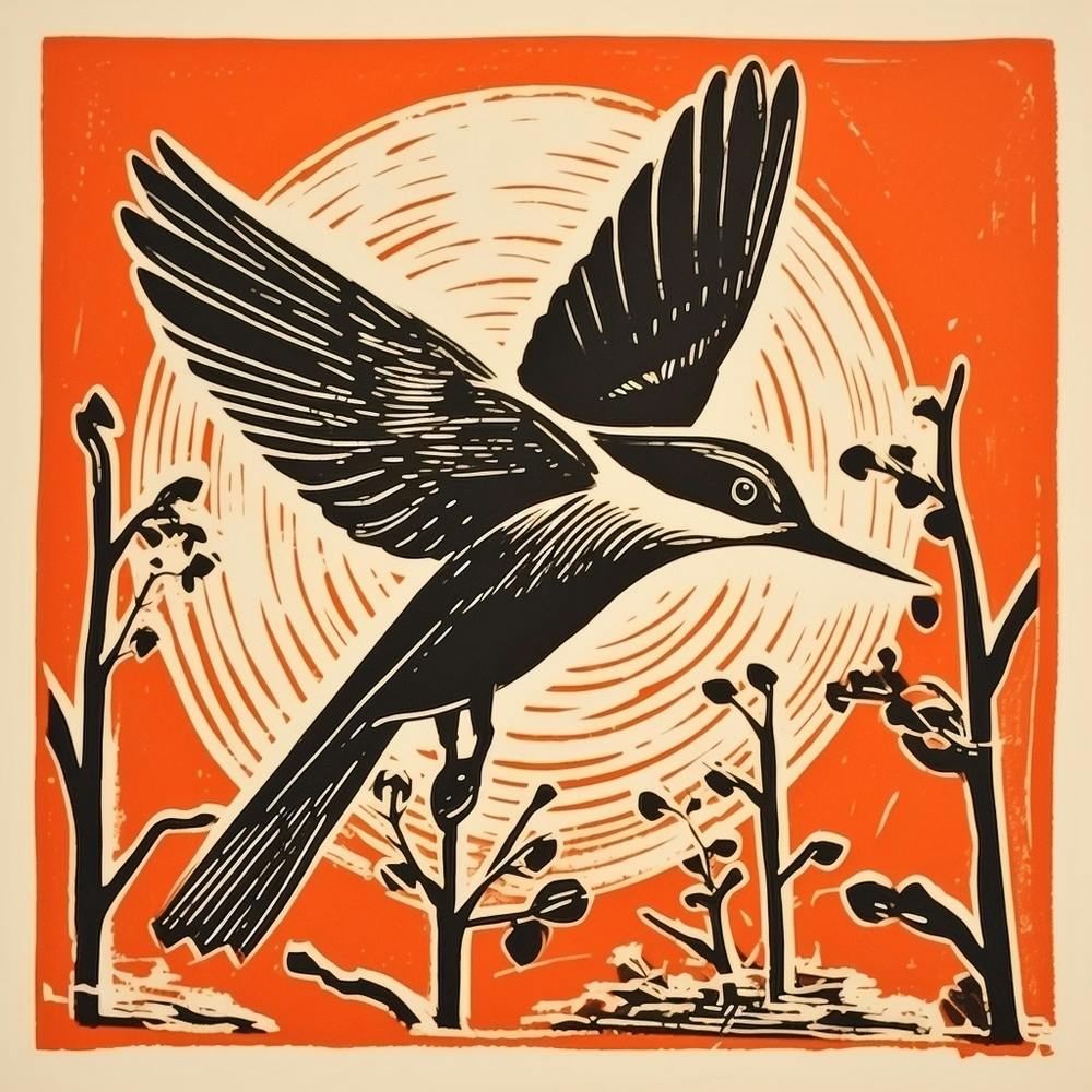 Retro-Vogel-Lithographie Eisvogel 1