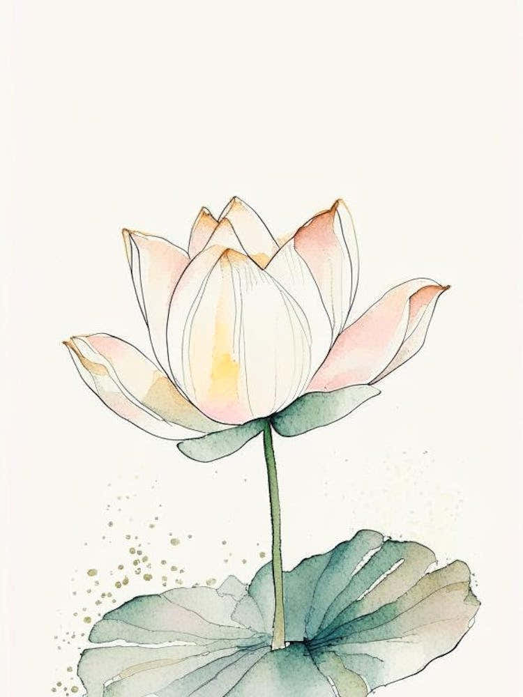 Lotus Flower In Garden Minimal Watercolour 1