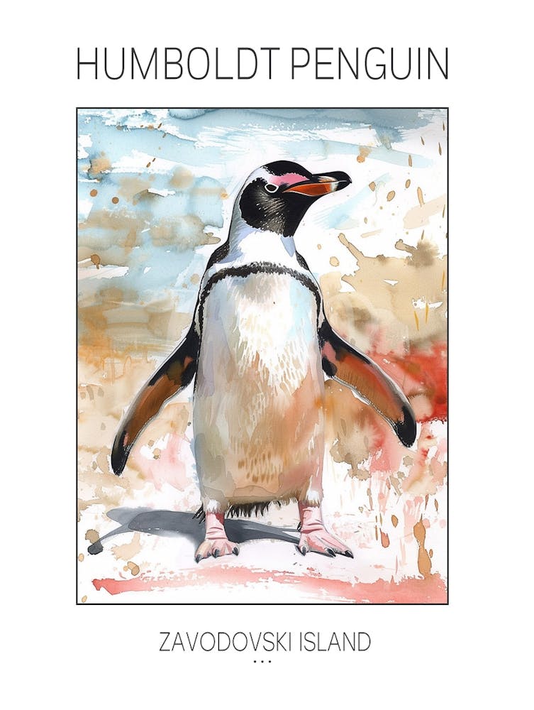 Humboldt Penguin Zavodovski Island Watercolour Painting 6 Poster
