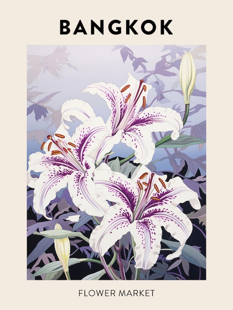 Bangkok Thailand Botanical Flower Market Poster