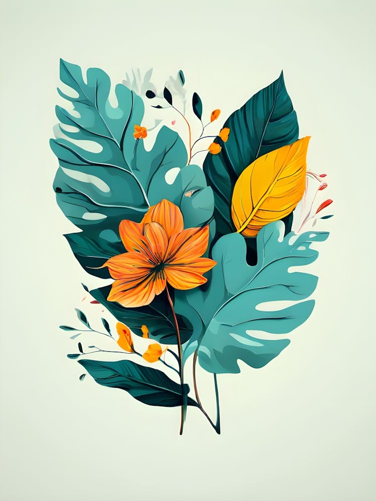 Tropische Blätter und Blumen 1