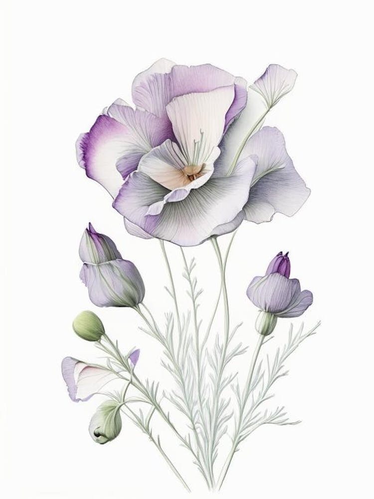 Eustoma Floral Quentin Blake Inspired Illustration 1 Flower