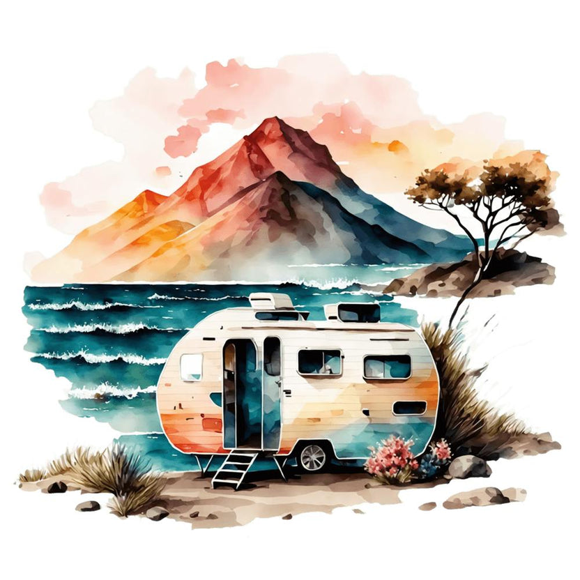 Watercolor Camper On The Beach