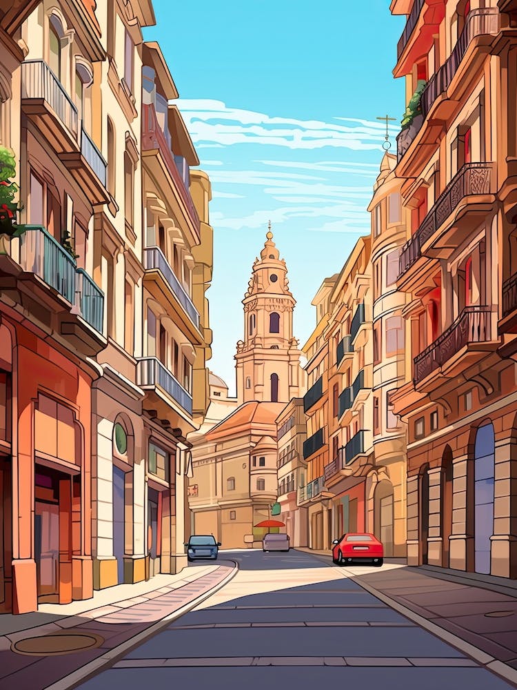 San Sebastian, Spain, Flat Illustration 4