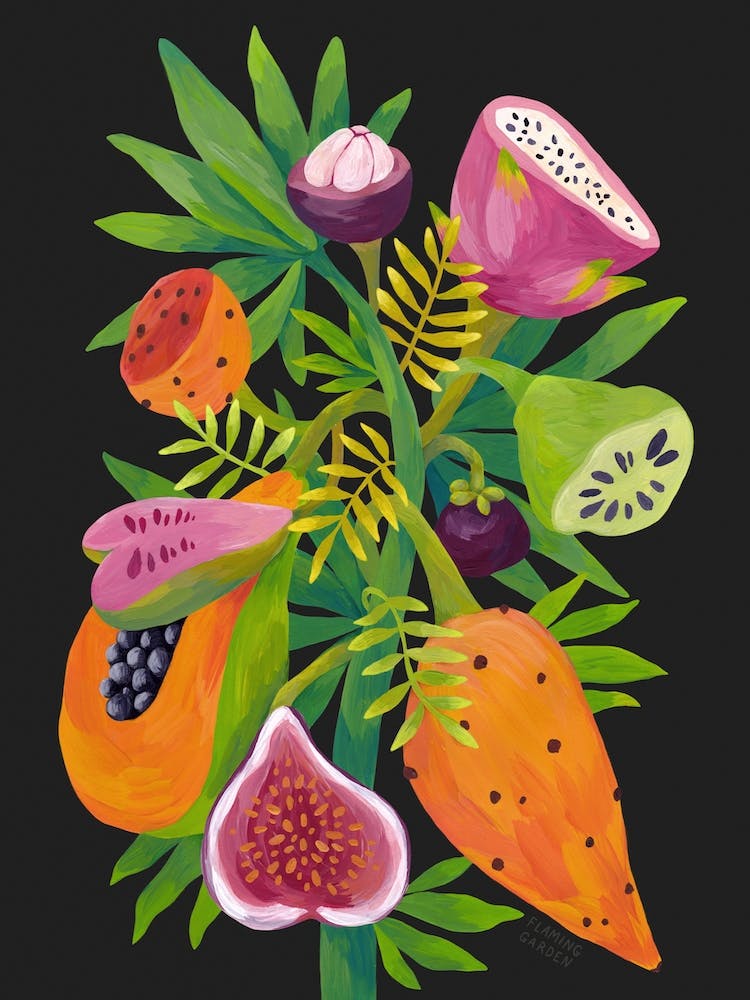 Exotic Fruits On Black Background