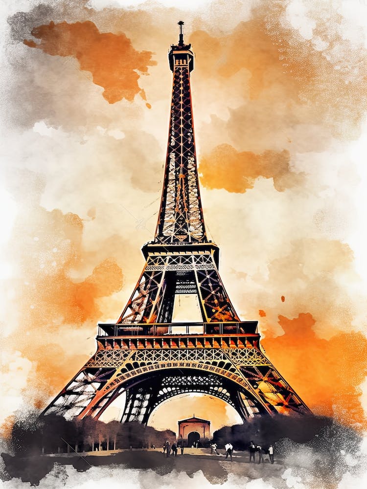 Eiffel Tower Paris France Sketch Drawing Style 8