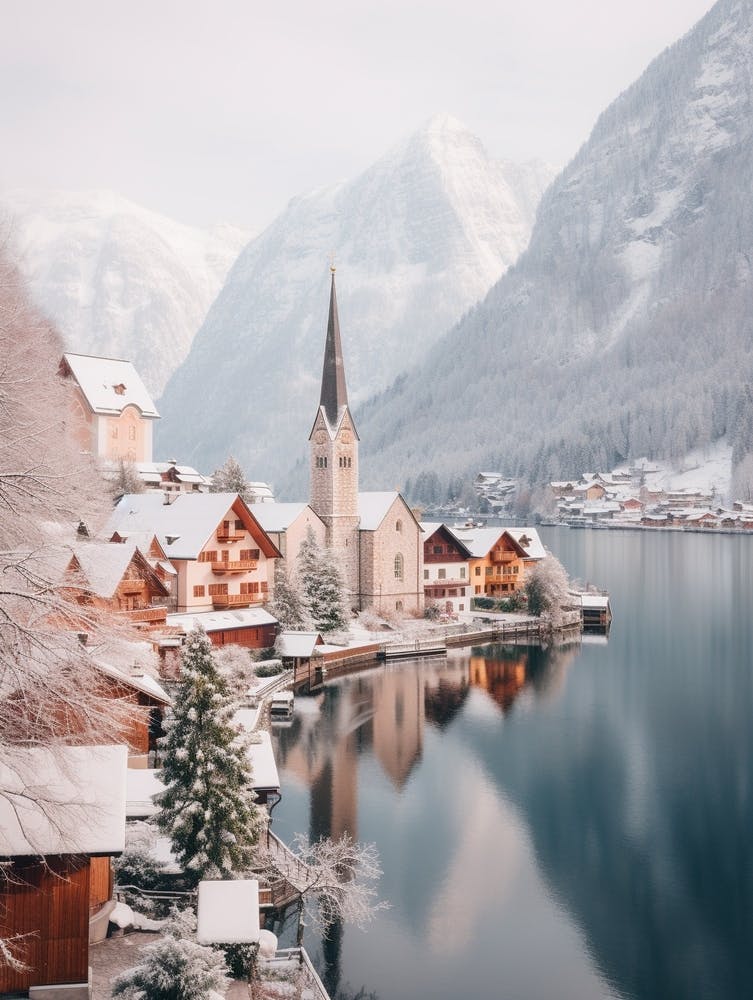 Dreamy Winter Painting Hallstatt Austria 3