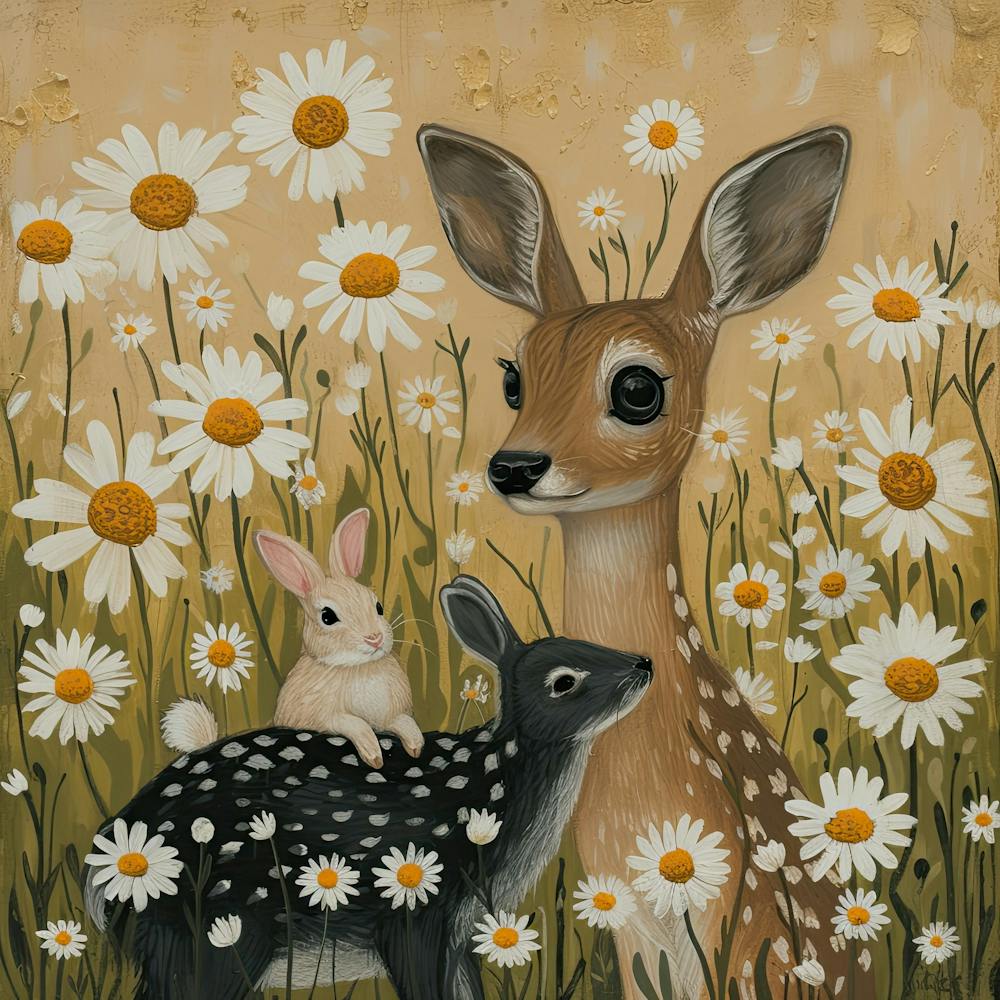 Deer And Rabbits Fairycore Painting 1