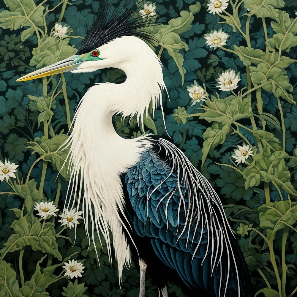 Ohara Koson Inspired Bird Painting Great Blue Heron 3 Square
