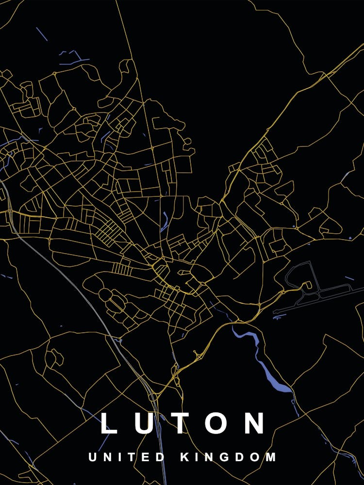 Luton City Map Black and Gold