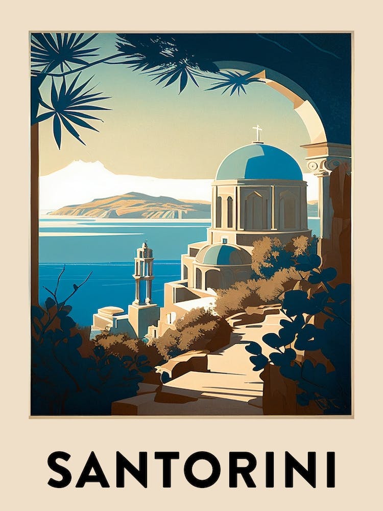 Santorini 6 Vintage Travel Poster