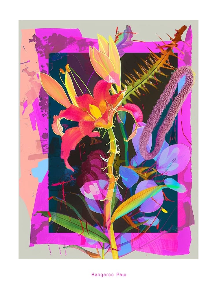 Kangaroo Paw 3 Neon Flower Collage Poster