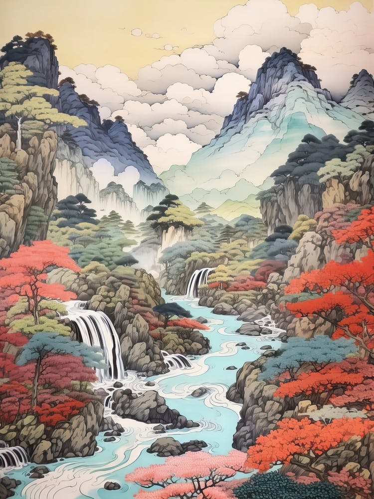 Iya Valley In Tokushima, Ukiyo E Drawing 1