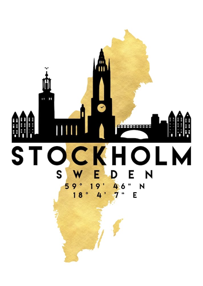 Stockholm Sweden Silhouette City Skyline Map