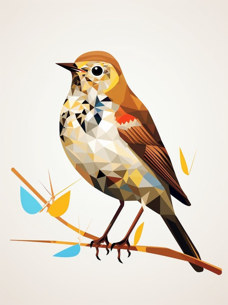 Colourful Geometric Bird Hermit Thrush 4
