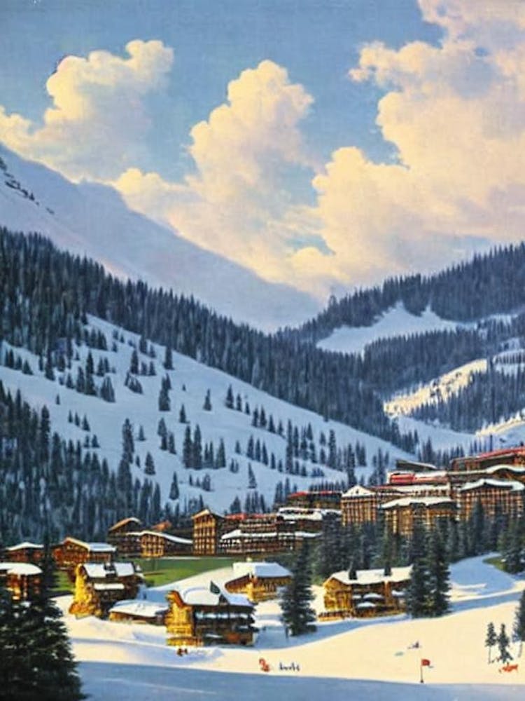 Courchevel, France Ski Resort Vintage Landscape 4 Skiing Poster