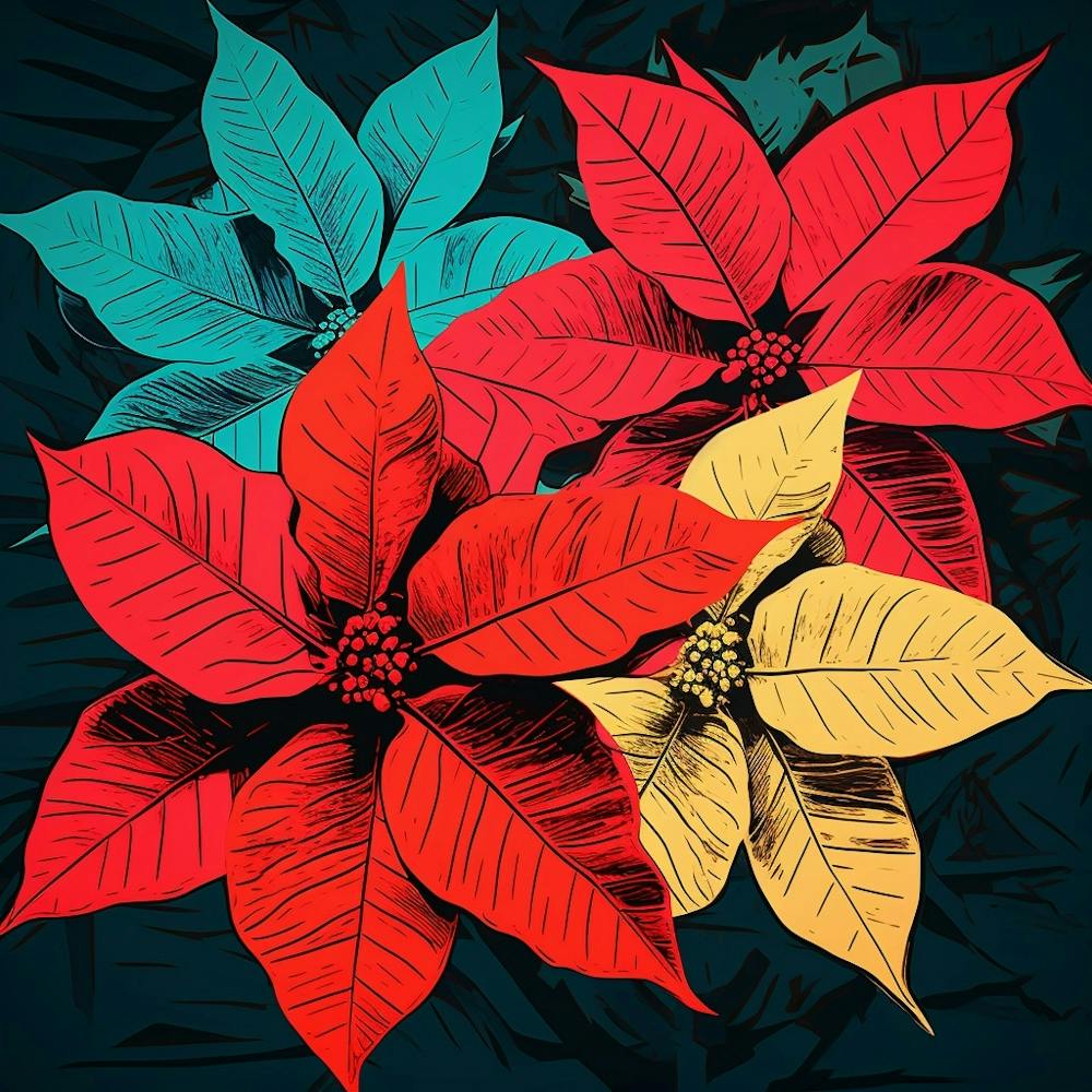 Andy Warhol Style Pop Art Flowers Poinsettia 2 Square
