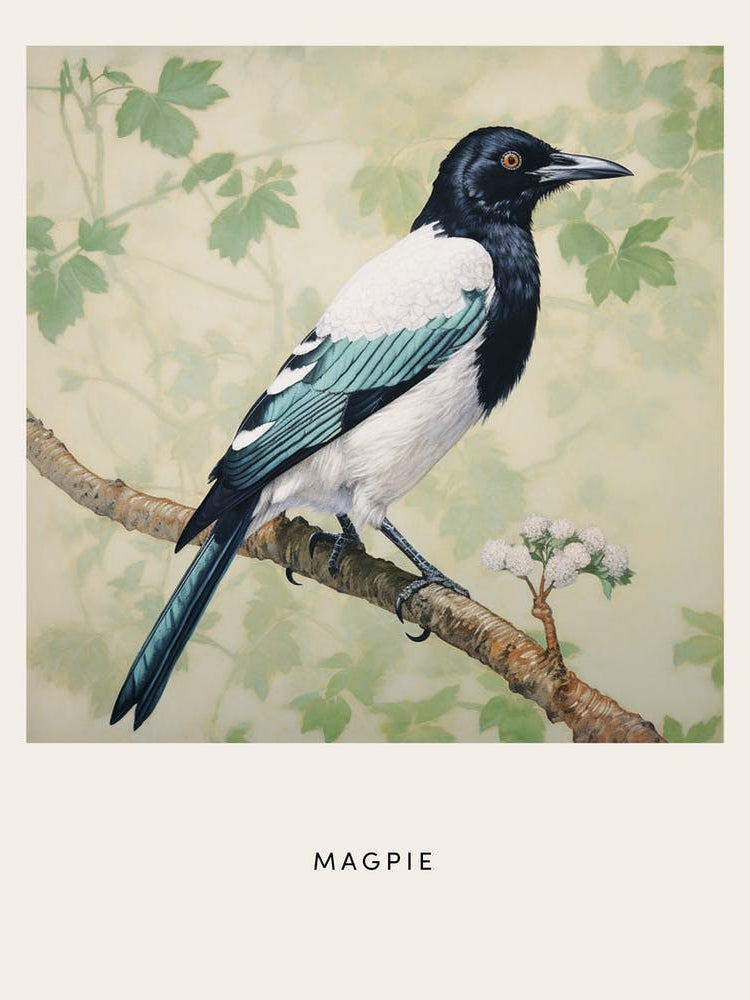 Ohara Koson Inspired Bird Painting Magpie 4 Poster