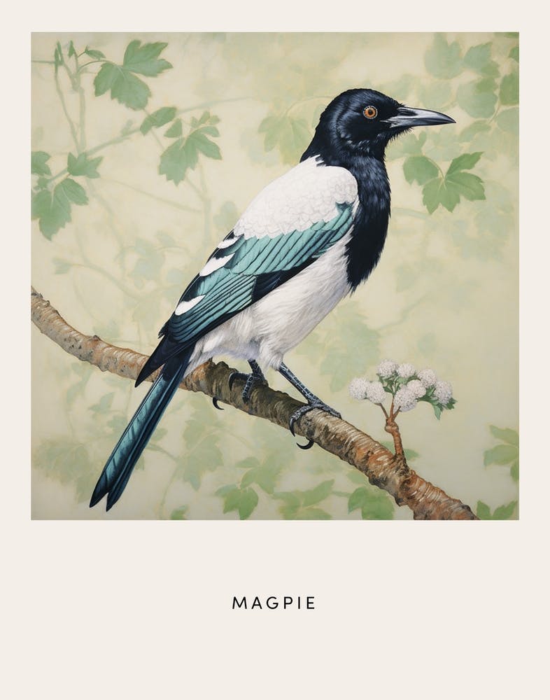 Ohara Koson Inspired Bird Painting Magpie 4 Poster
