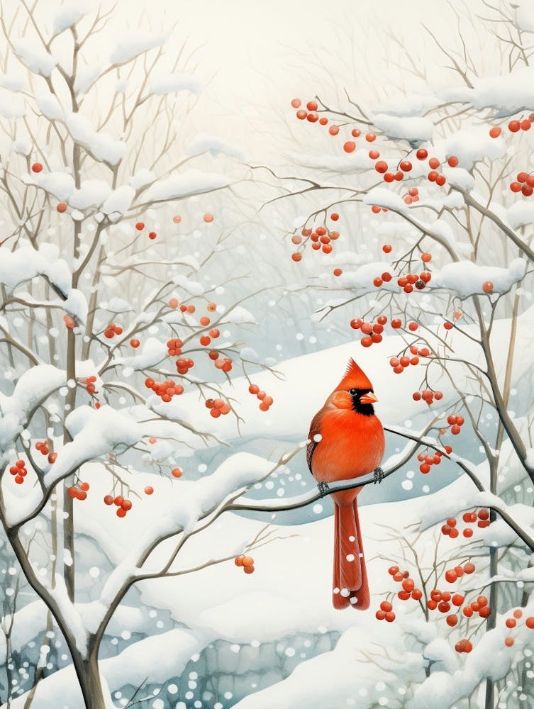 Peinture d'oiseau d'hiver Cardinal 4