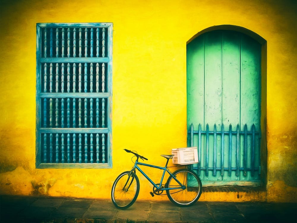 Bicycle Leaning Against Painted Wall Trinidad Cuba