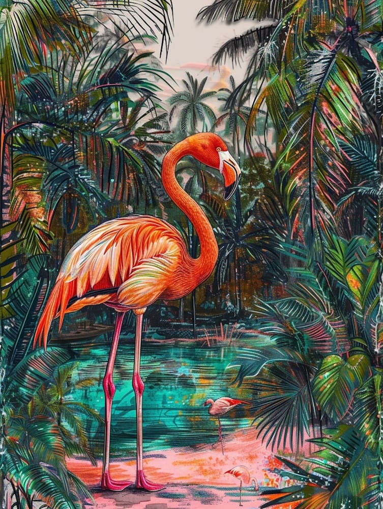 Greater Flamingo Italy Tropical Illustration 4