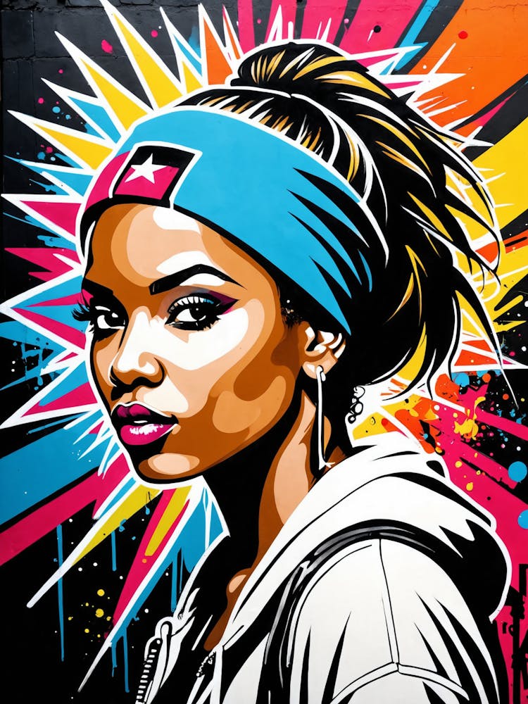 Graffiti-Wandgemälde von Schönem Hip-Hop-Mädchen 4