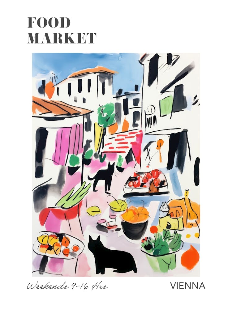 The Food Market In Vienna 1 Illustration Poster