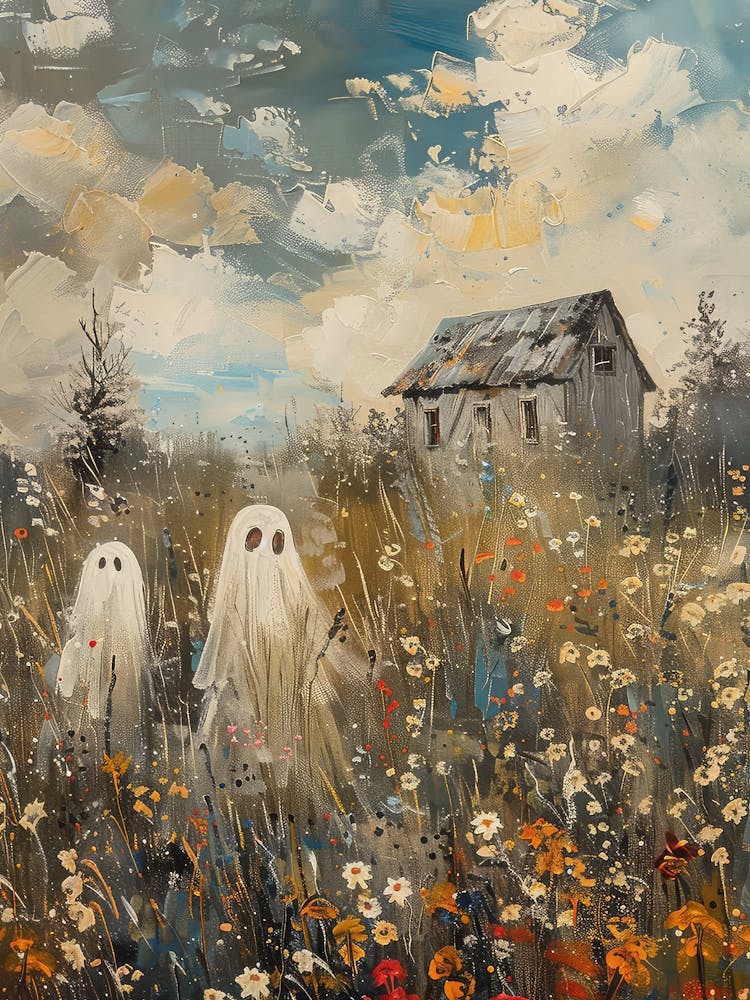 Cute Ghosts In A Ranch Painting
