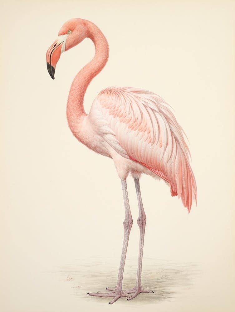 Dessin d'oiseau vintage - Grand Flamant rose