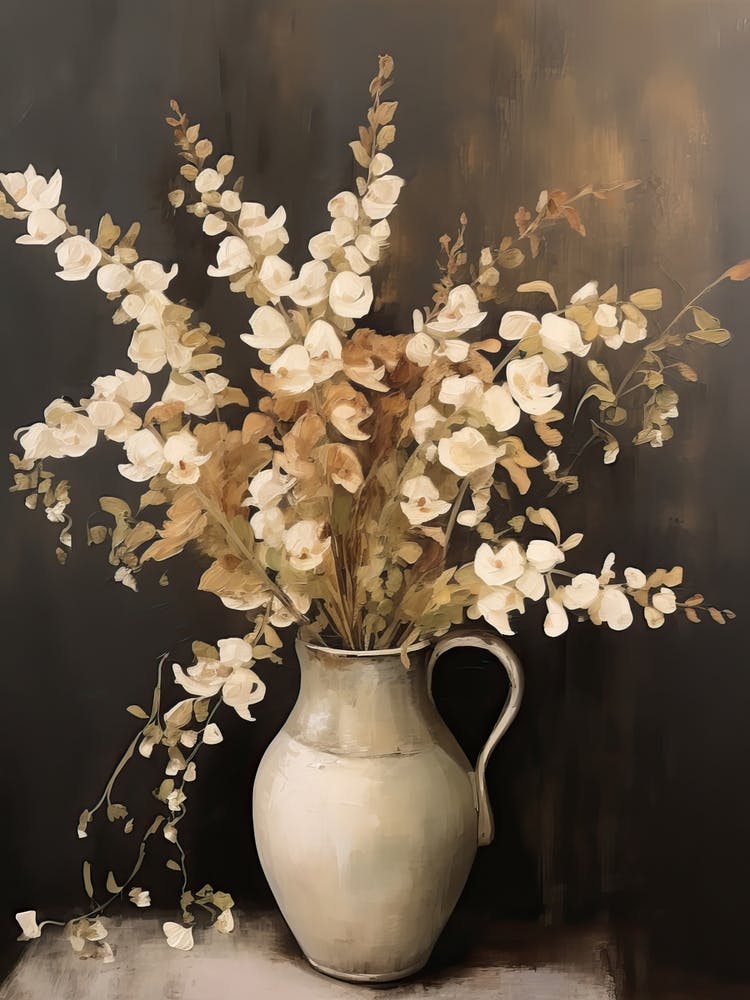 Snapdragon, Autumn Fall Flowers Sitting In A White Vase, Farmhouse Style 3